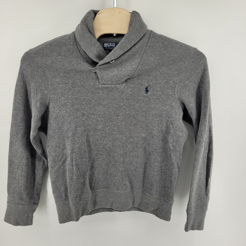 Polo Ralph Lauren Shawl Collar Sweater Mens Large Gray Pullover Long‎ Sleeve